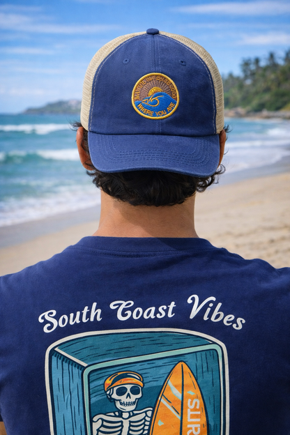 Solace Vintage Embroidered Trucker - May the waves be good .