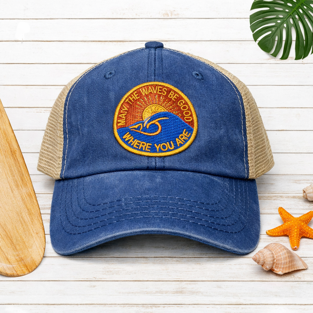 Solace Vintage Embroidered Trucker - May the waves be good .