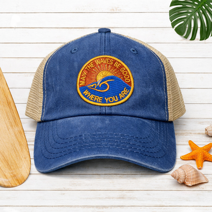 Solace Vintage Embroidered Trucker - May the waves be good .
