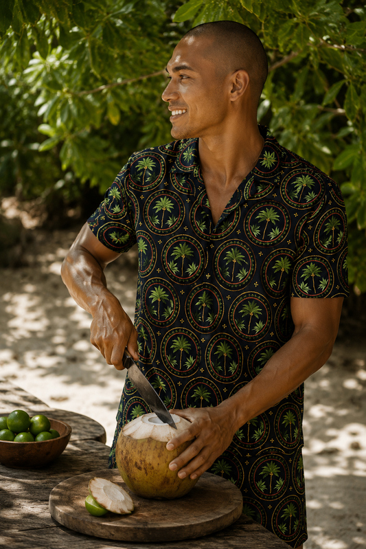 Solace Men's Palm Trees Black  Button up Shirt