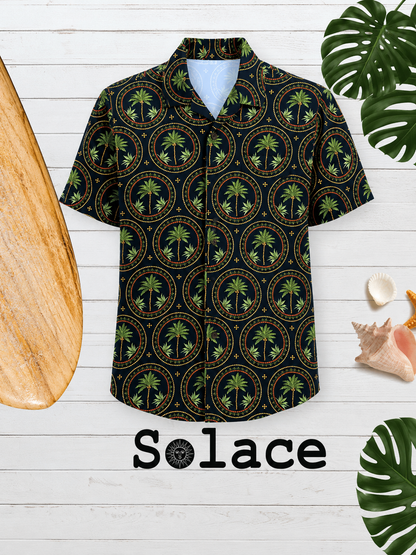Solace Men's Palm Trees Black  Button up Shirt