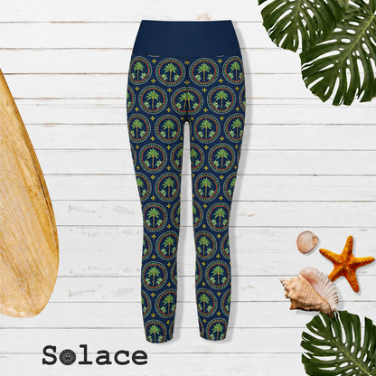 Solace Palm Black Capri Leggings