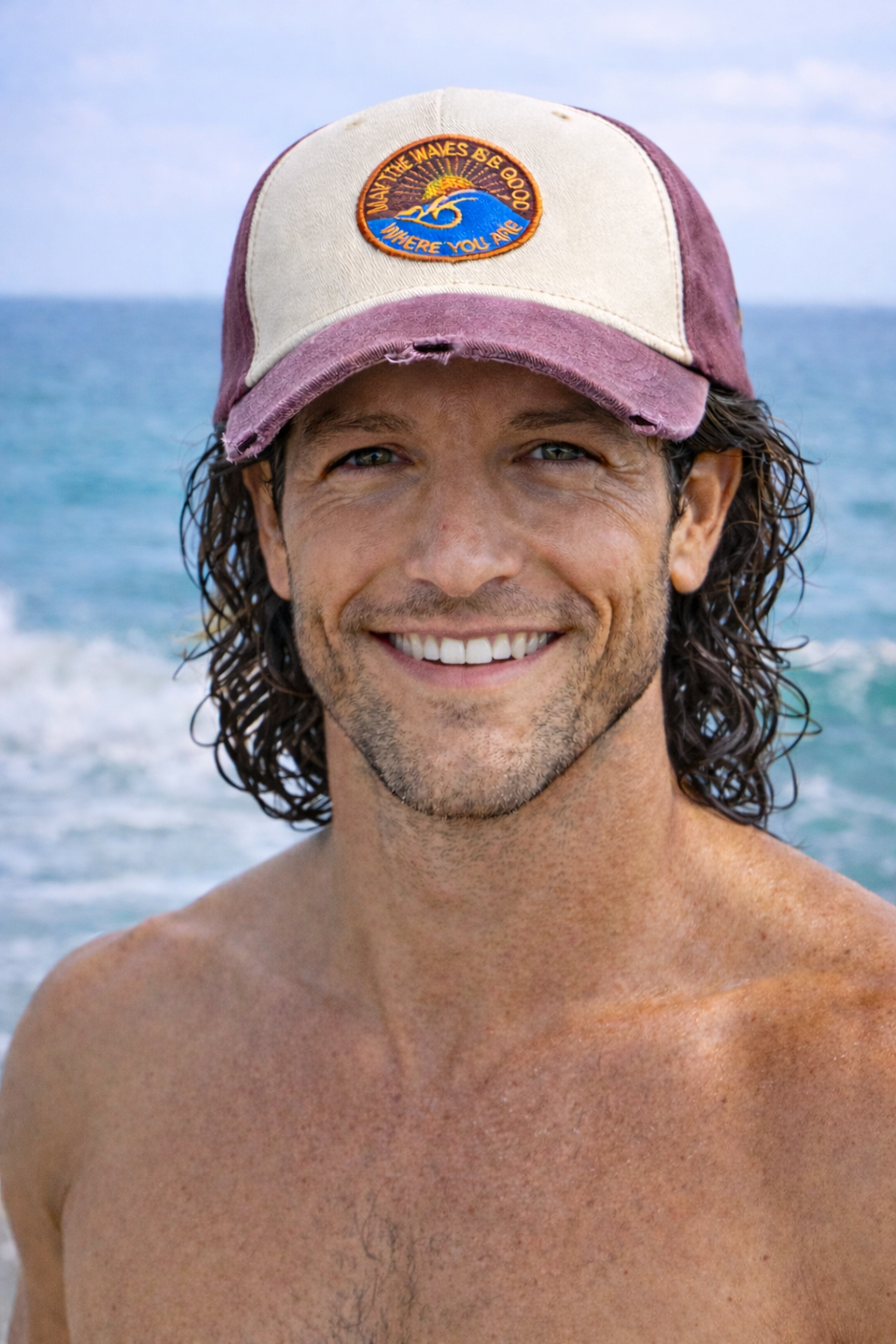 Solace Vintage Embroidered Trucker - May the waves be good .