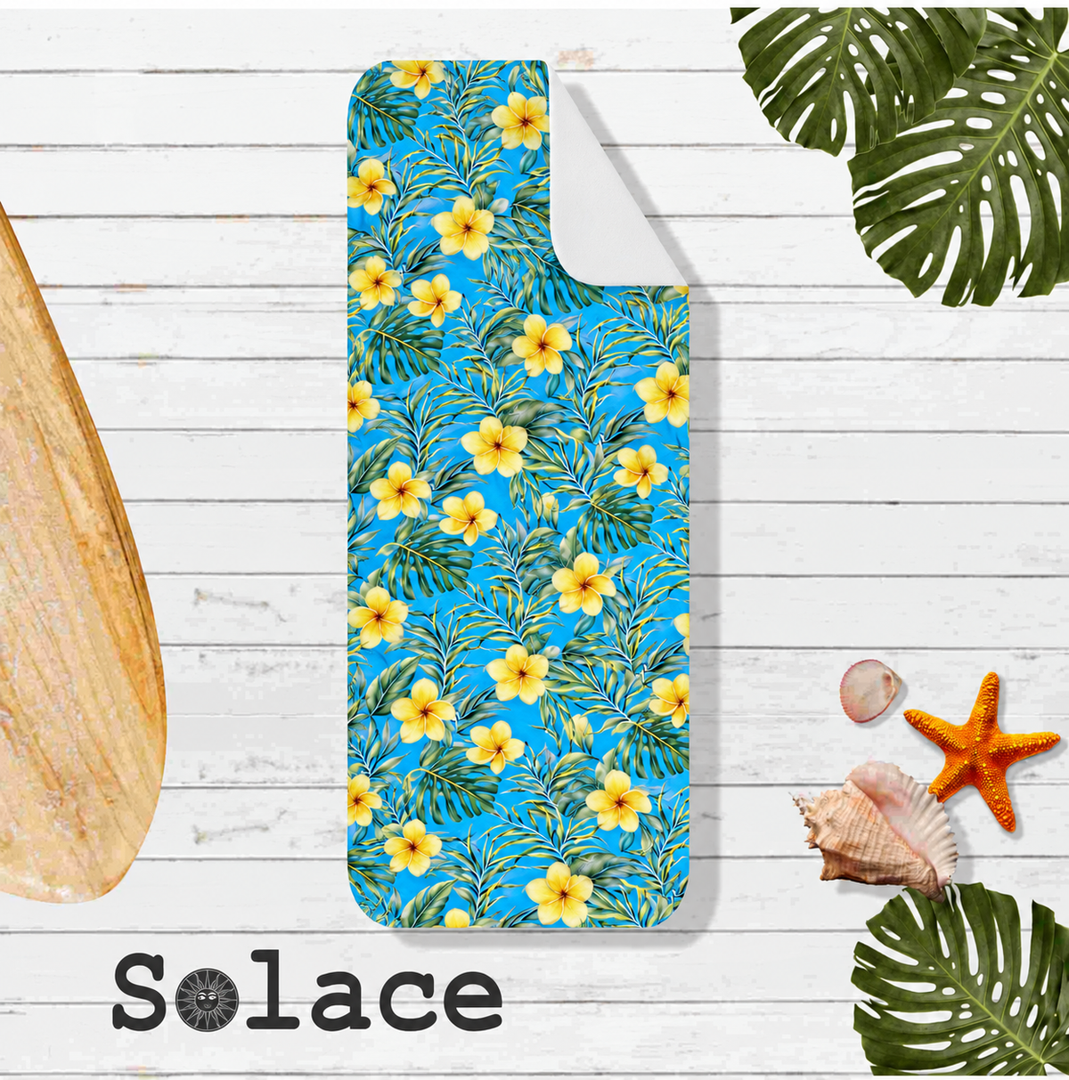 Solace Frangipani microfiber training towel - matching button-up print