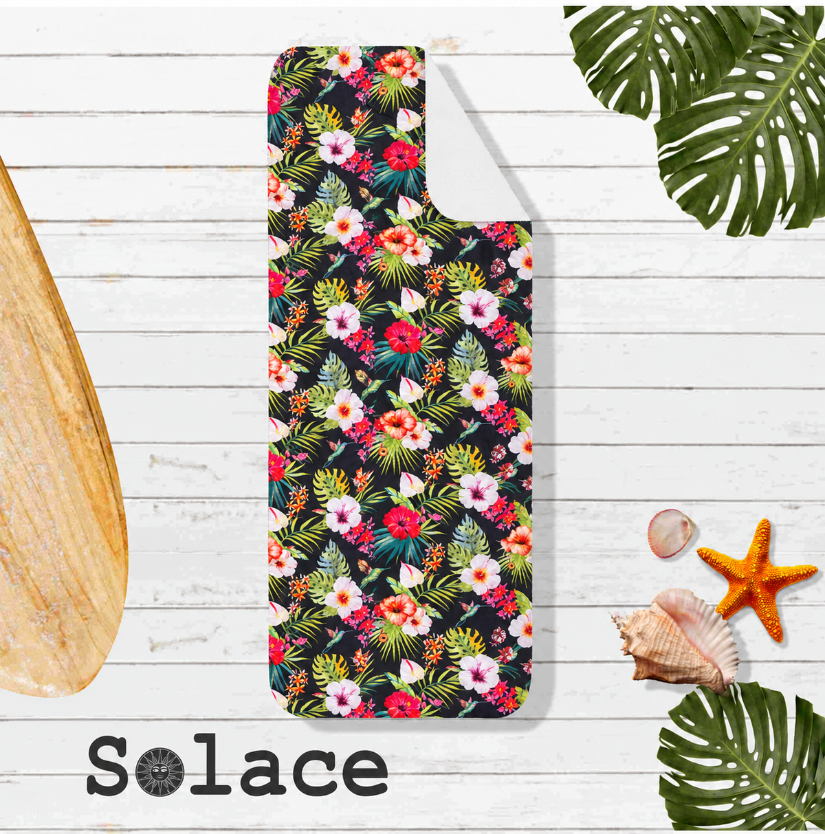 Solace Hummingbird microfiber training towel - matching button-up print