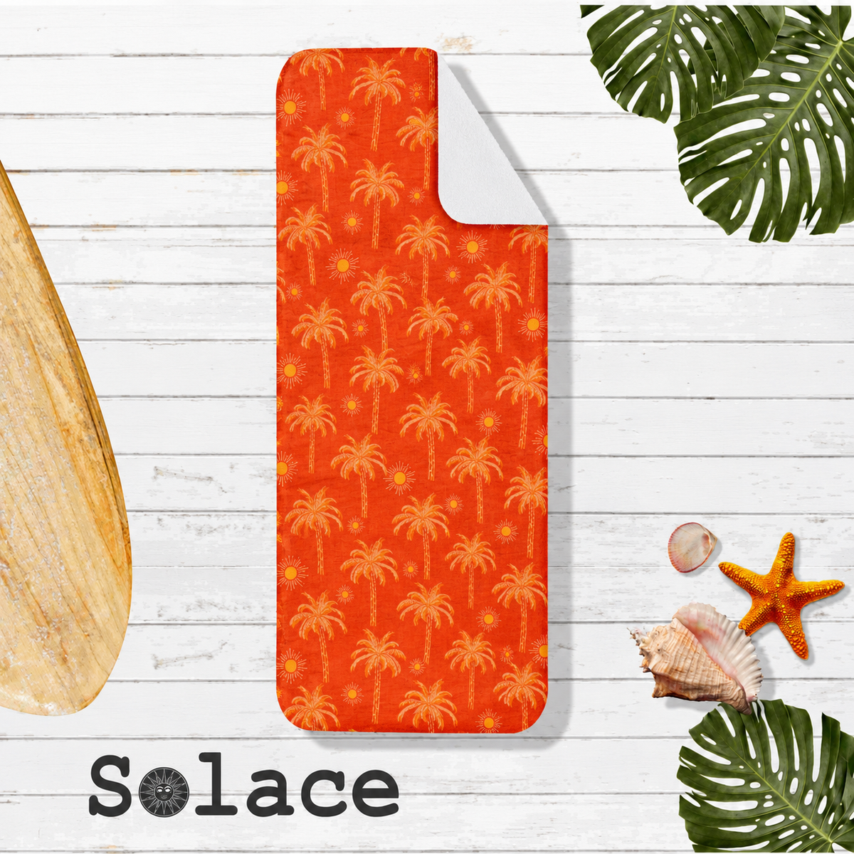 Solace Rusty Palms microfiber training towel - matching button-up print